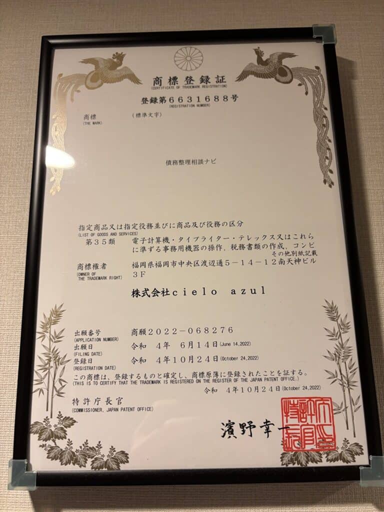 商標登録証(標準文字)登録第6631688号/登録日2022-10-24/第35類